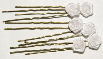 SOLIDA vlásenky bronzové 50 mm balenie 6 ks s bielou ružou 