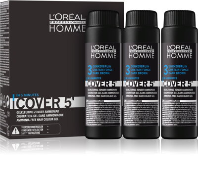 L'ORÉAL PROFESSIONNEL Homme Cover 5 - č. 3 farba na vlasy pre mužov tmavohnedá - 3 x 50 ml