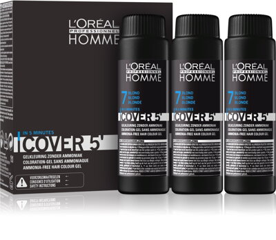 L'ORÉAL PROFESSIONNEL Homme Cover 5 - č. 7 farba na vlasy pre mužov stredná blond - 3 x 50 ml