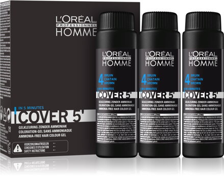 L'ORÉAL PROFESSIONNEL Homme Cover 5 - č. 4 farba na vlasy pre mužov stredne hnedá - 3 x 50 ml