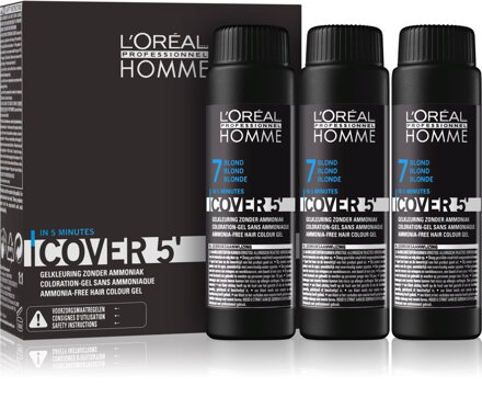 L'ORÉAL PROFESSIONNEL Homme Cover 5 - č. 7 farba na vlasy pre mužov stredná blond - 3 x 50 ml