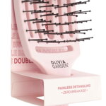 OLIVIA GARDEN Finger Brush Pink Double Bristles kefa na vlasy masážna 6-radová stredná dvojité plastové piny 
